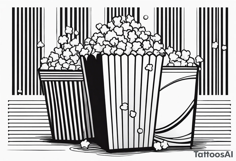 Traditional cinema Popcorn box with vertical stripes, fine line tattoo idea