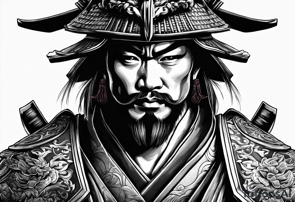 a samurai with his helmet tattoo idea