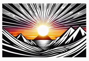 Sunset with rays coming down a mountain with God in the rays tattoo idea