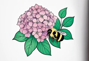 Small tattoo. There’s a hydrangea and a bee but they are not touching. Make the bee smaller than the hydrangea and have the bee off to the side. Bee is smaller than the hydrangea tattoo idea
