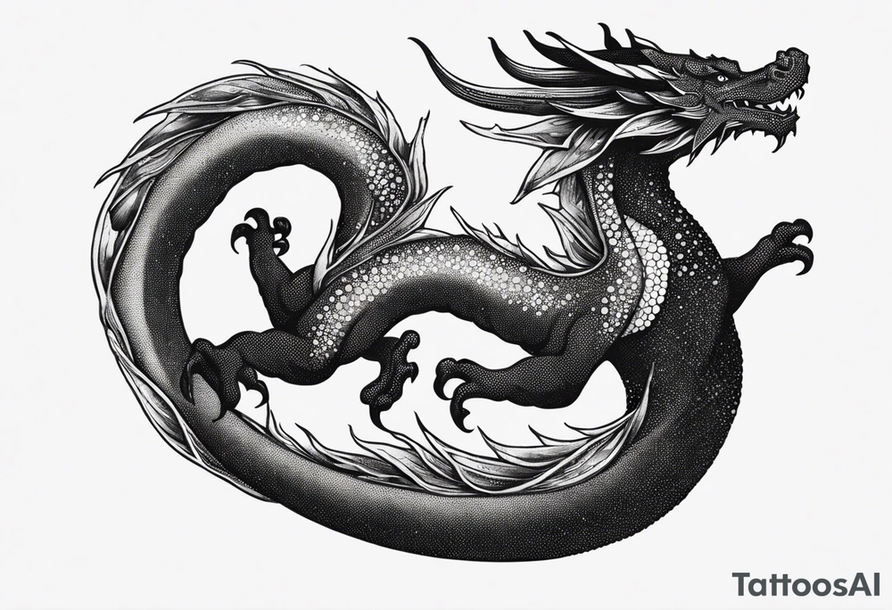 strength, small, western dragon, long tail, elegant, lengthy, pisces tattoo idea