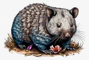 Wombat with a Platypus, an Echidna & a Sugar Glider tattoo idea