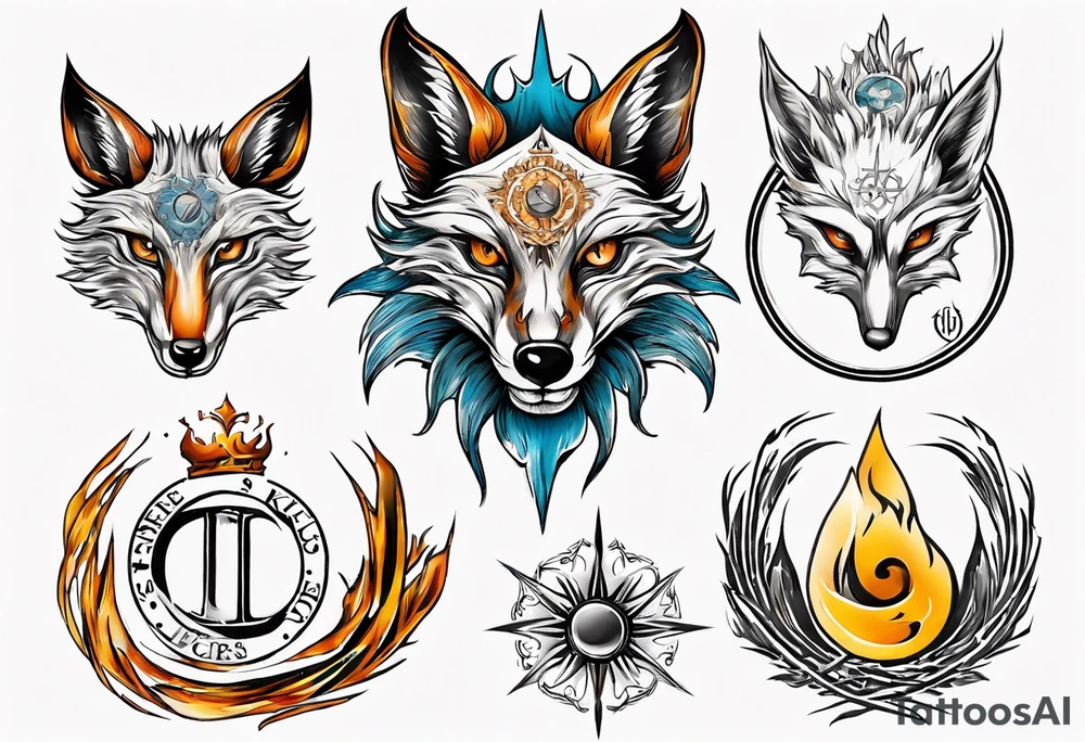 symbol eines Kriegers Wasser Eule Sonne Fuchs
un der Schriftzug : "Sapere Aude" tattoo idea