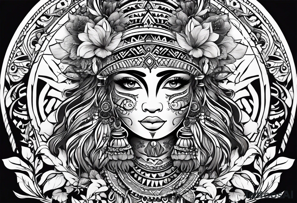 Tribal with only flowers and patterns tattoo idea