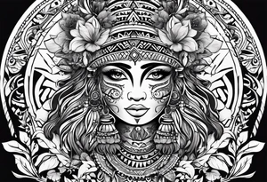 Tribal with only flowers and patterns tattoo idea