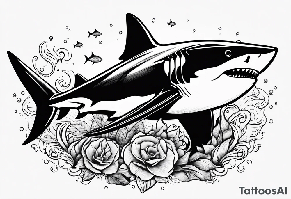 Shark swimming with fish tattoo idea