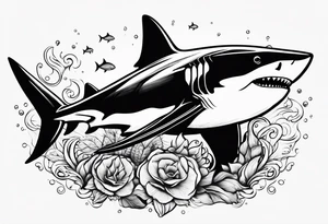Shark swimming with fish tattoo idea
