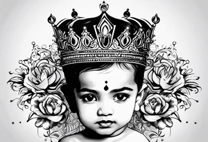 Kids names “Raaj” and “Reign” with the number 11 and crowns for their royalty tattoo idea