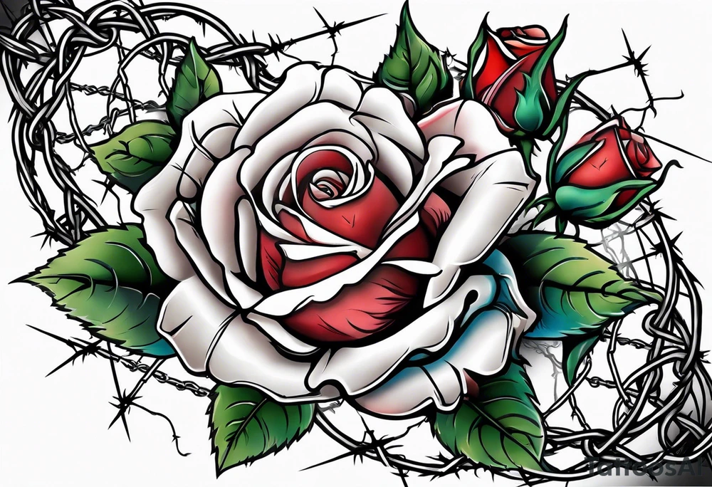 roses with thorns and barbed wire intertwined tattoo idea