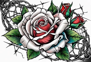 roses with thorns and barbed wire intertwined tattoo idea