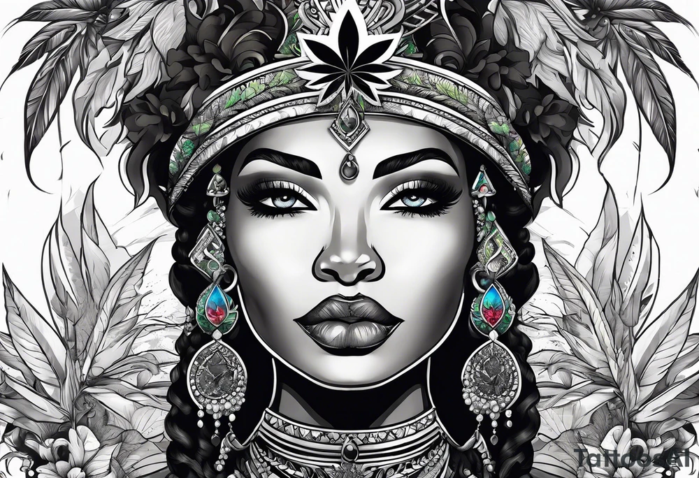Black Goddess of marijuana tattoo idea