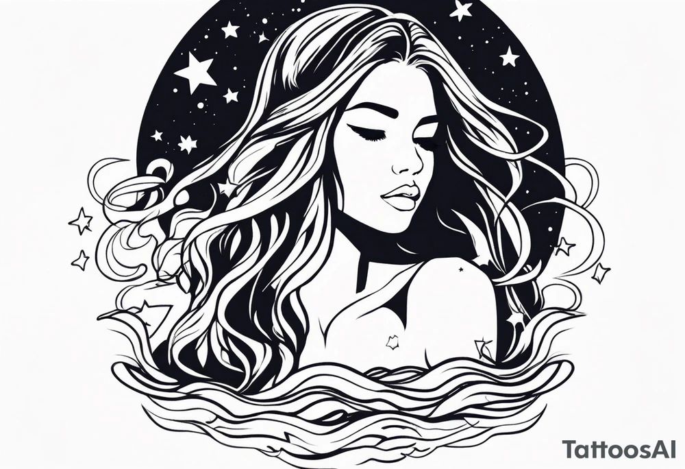 girl in water with stars above tattoo idea