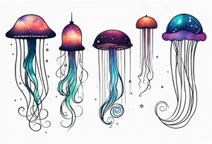 Stars, nebulas, and galaxys are inside a long slender jellyfish tattoo idea