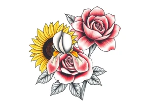 Sunflower,iris and a Rose flowers tattoo idea