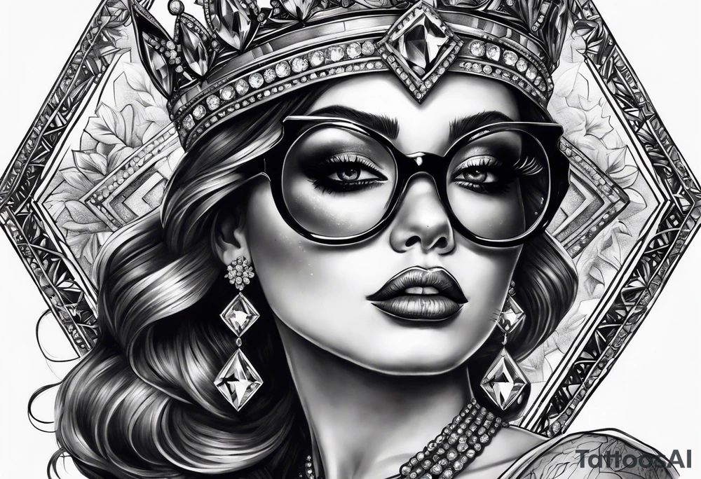 Diamond queen with glasses spooky beauty tattoo idea