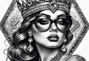 Diamond queen with glasses spooky beauty tattoo idea