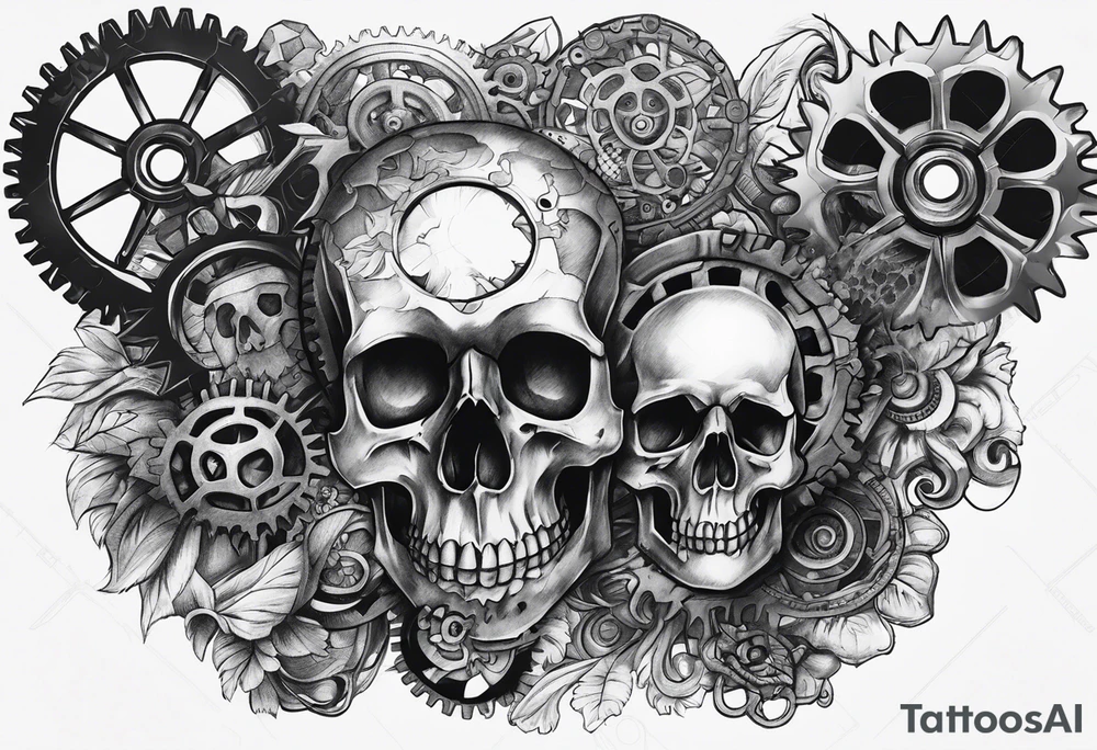 Gears and skulls tattoo idea
