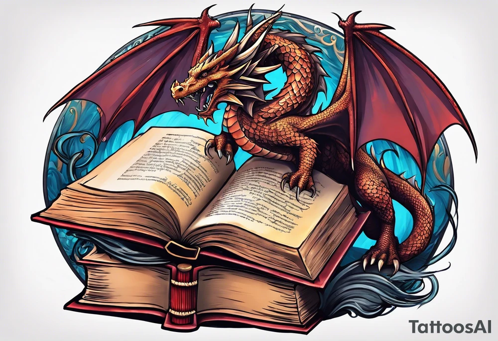 dragon coming out of a book tattoo idea