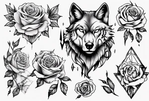 Wolf with roses and broken glass tattoo idea
