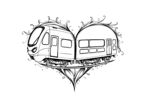 A modern train with carriages in the shape of a heart tattoo idea