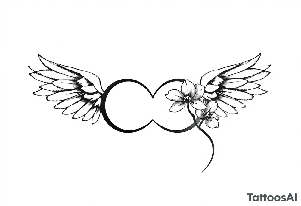 Infinity loop with wings and a small orchid tattoo idea