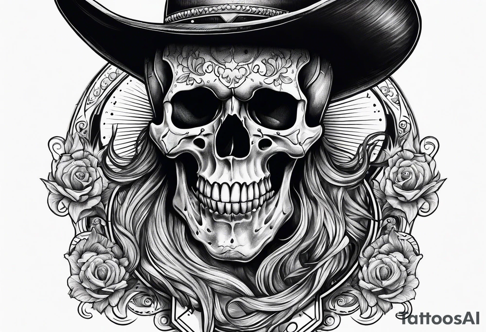 Screaming skull with cowboy hat tattoo idea