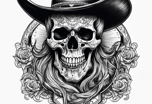 Screaming skull with cowboy hat tattoo idea