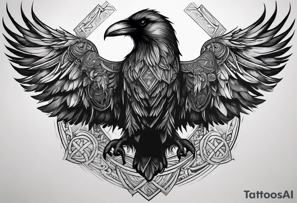 Symbol for Odin down the spine with a raven on the upper back. Not too large of a tattoo. Subtle yet beautiful. Large enough to go from lower back to neck. tattoo idea