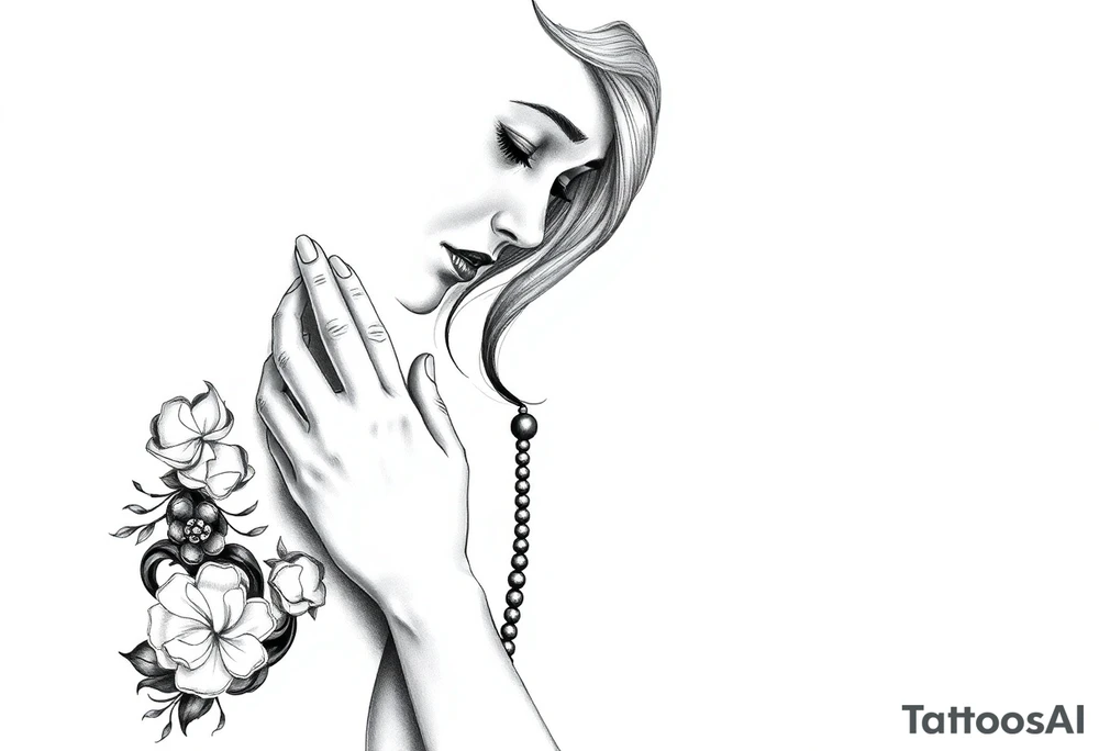 Woman praying with rosary tattoo tattoo idea
