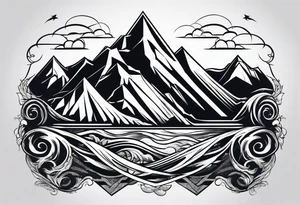 Mountains and ocean waves crashing diamond shape tattoo idea