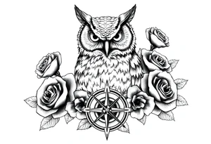 an owl,compass,roses, tattoo idea