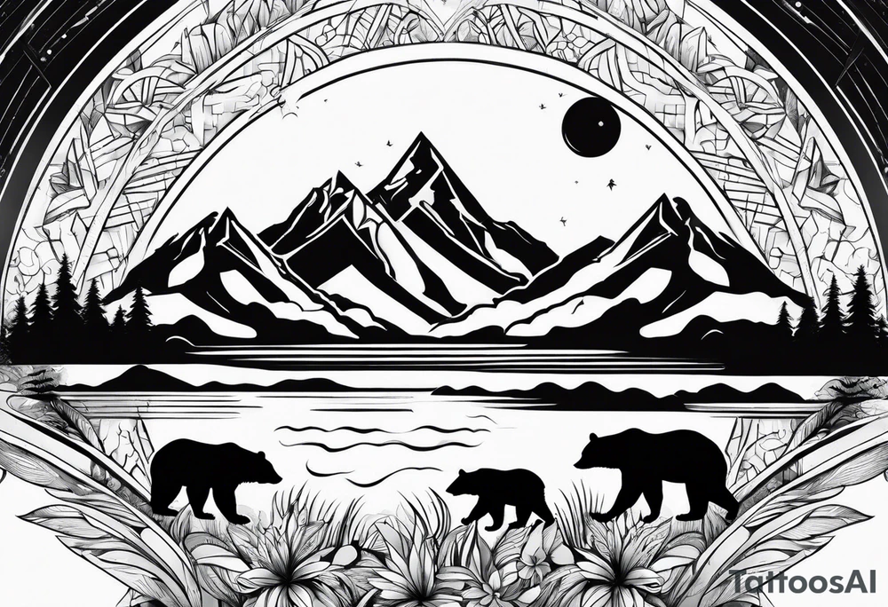 I want wrist band tattoo resemble bear and divine light on hill top tattoo idea