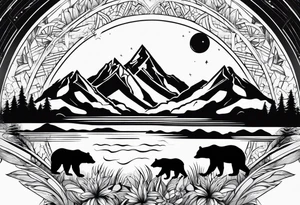 I want wrist band tattoo resemble bear and divine light on hill top tattoo idea