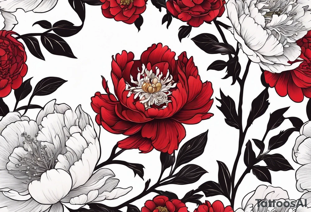 Red peony with pearl necklace and a rabbit tattoo idea