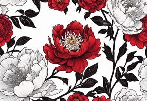 Red peony with pearl necklace and a rabbit tattoo idea