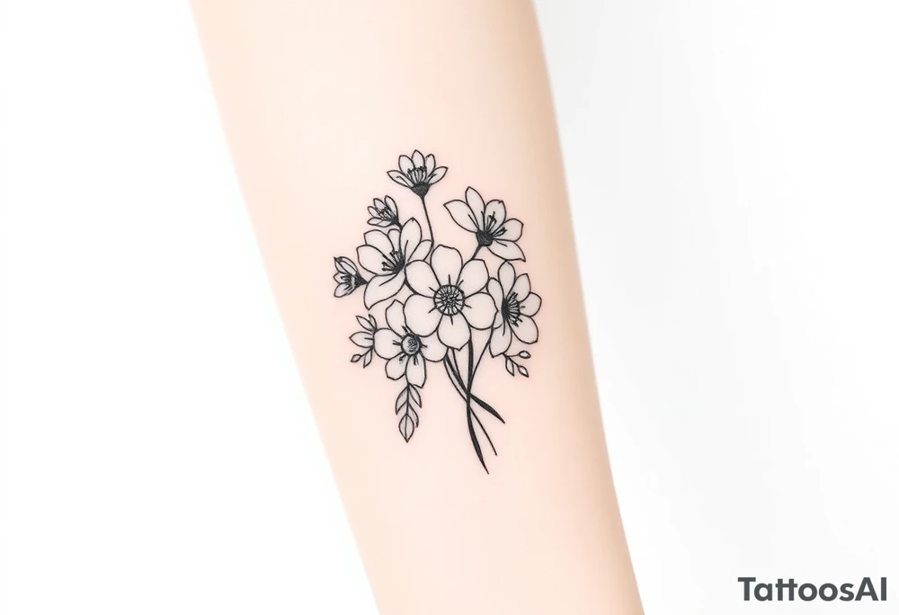 Bouquet of birth months flowers tattoo idea