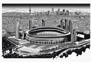 Barcelona cityscape with culture and music and fc Barcelona stadium tattoo idea