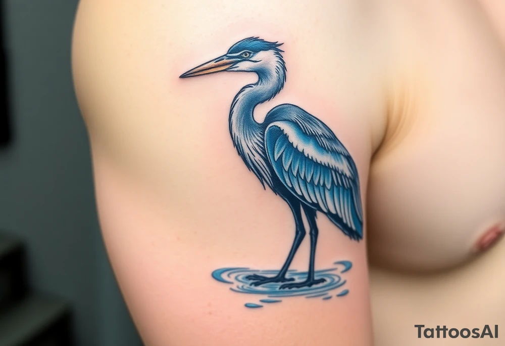 Great blue heron standing in the water tattoo idea