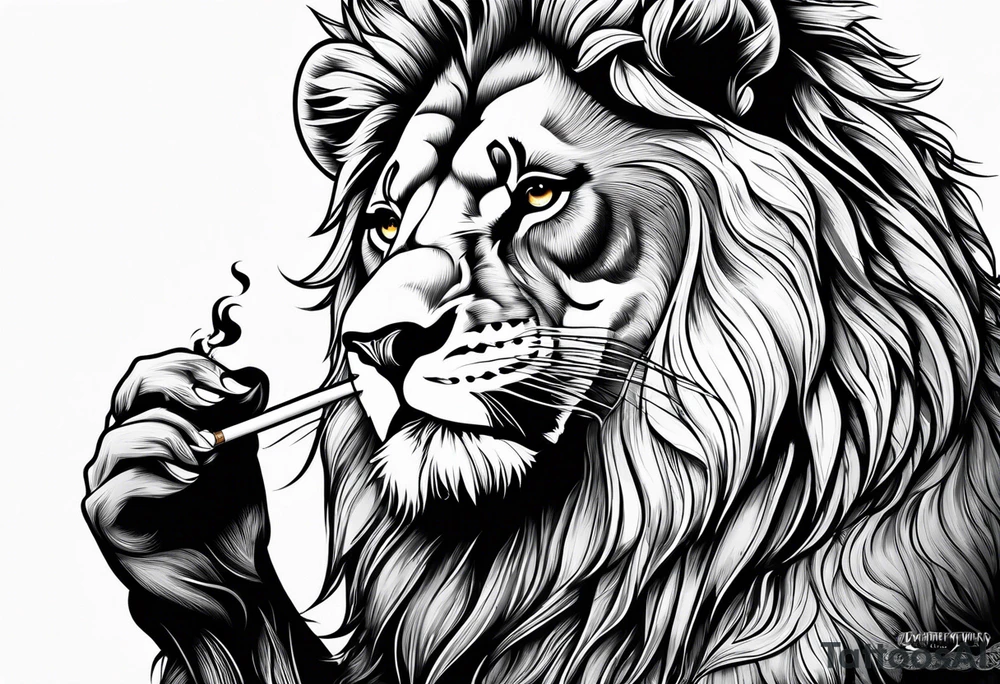 lion smoking cigarette tattoo idea