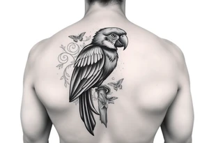 I want to create a complex tattoo to surround an existing tattoo of a very colorful parrot on my right bicep tattoo idea