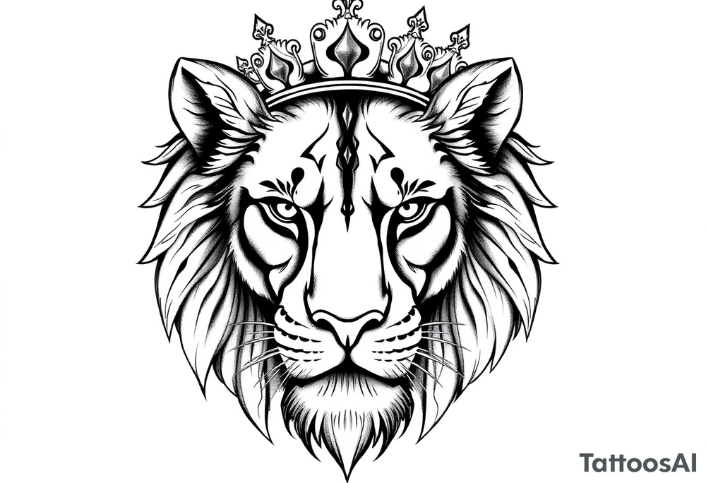 Lioness face with crown tattoo idea