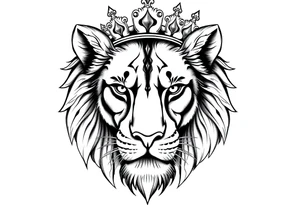 Lioness face with crown tattoo idea
