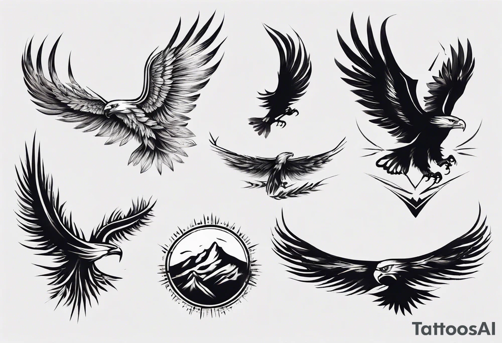 mountains wheat eagle tattoo idea