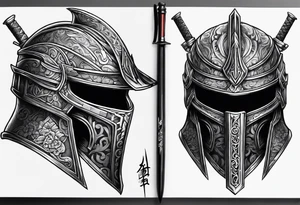 Ronin helmet with sword penetrating it tattoo idea