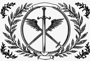 number 13 centered in a laurel leaf wreath and a sword going through the center of the wreath.  angel tattoo idea