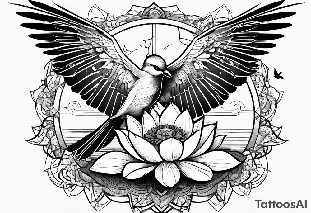 Broken chains with lotus flower and bird flying tattoo idea Broken chains with lotus flower and bird flying tattoo idea