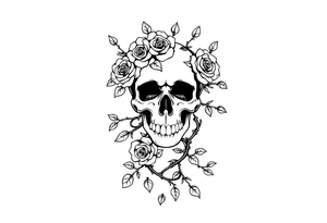 gothic skull intertwined with climbing roses and thorny vines simple tattoo idea