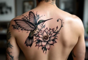 hummingbird and lotus flower, egyptian theme tattoo idea