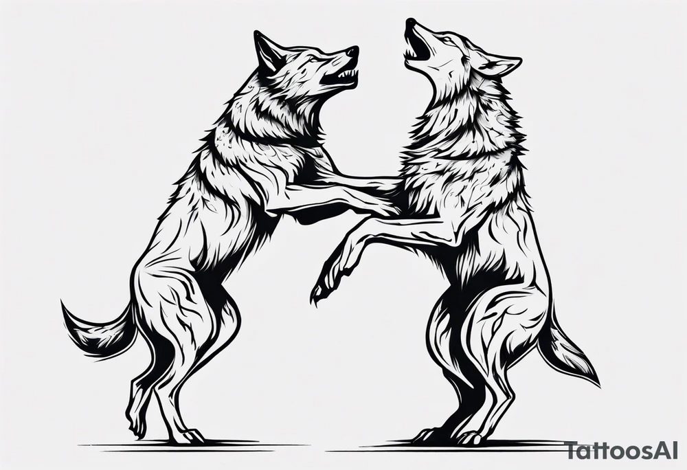 two wolves dancing on their hind legs tattoo idea