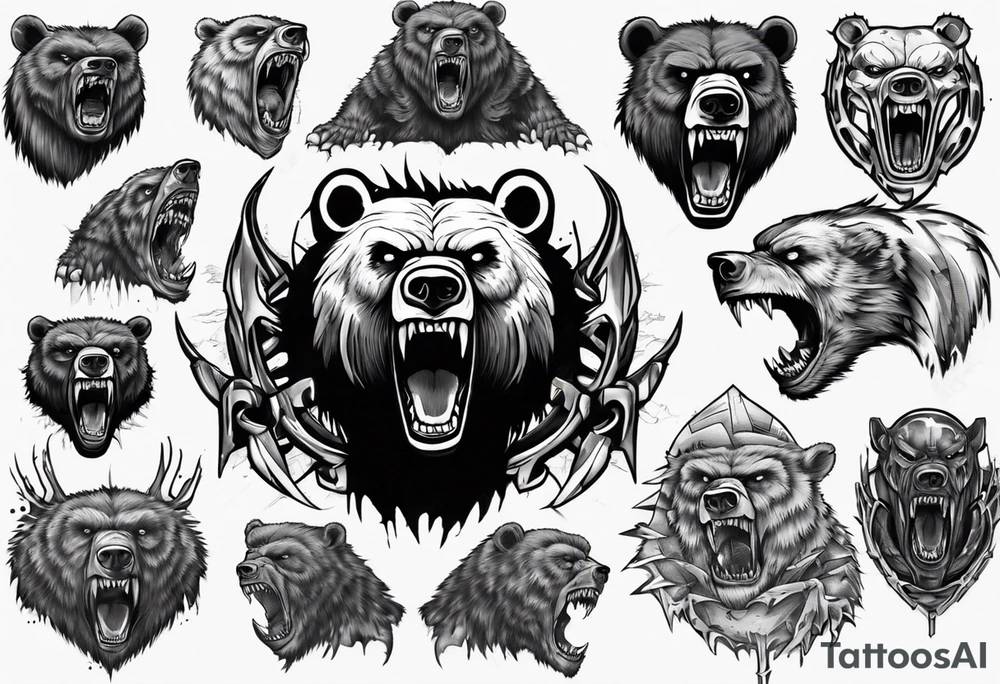 Angry bear coming up behind a city tattoo idea